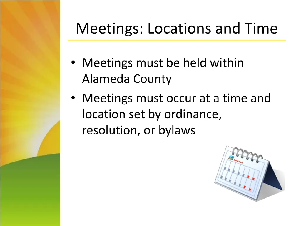 meetings locations and time