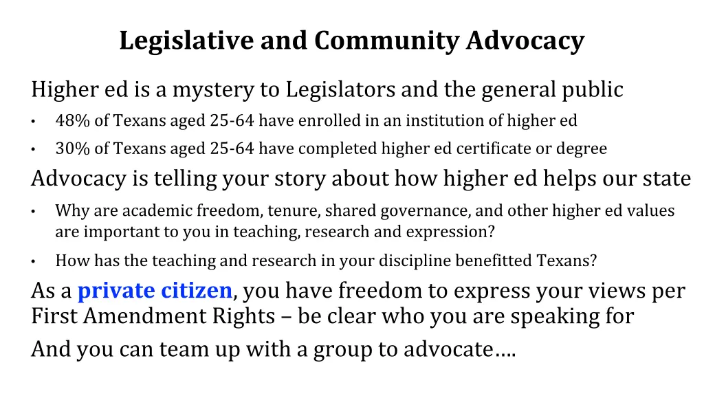 legislative and community advocacy