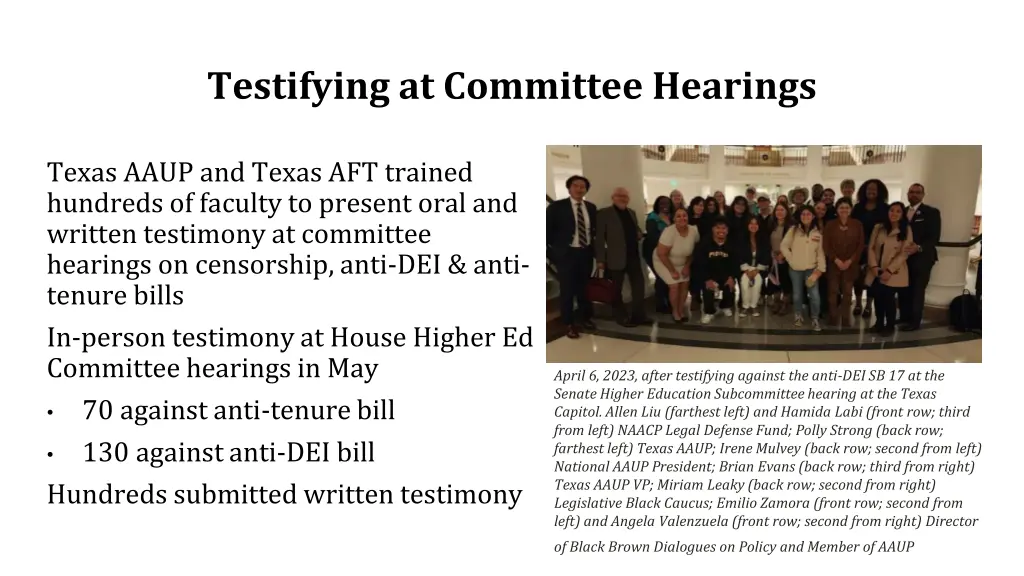 testifying at committee hearings