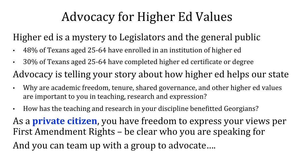 advocacy for higher ed values