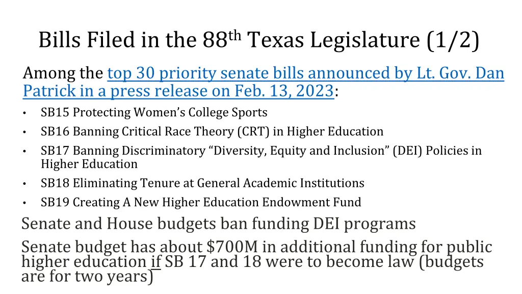 bills filed in the 88 th texas legislature 1 2 1