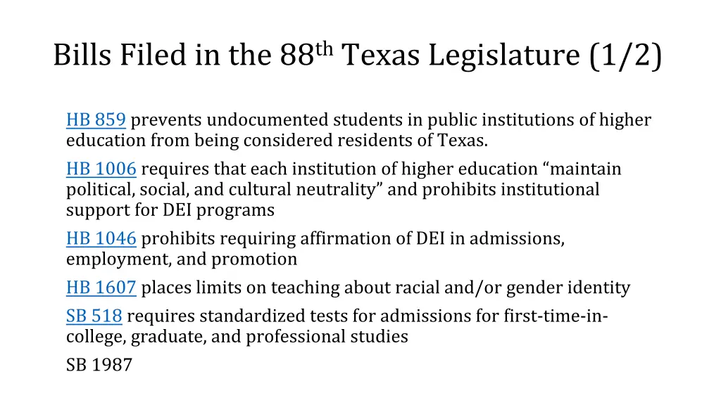 bills filed in the 88 th texas legislature 1 2