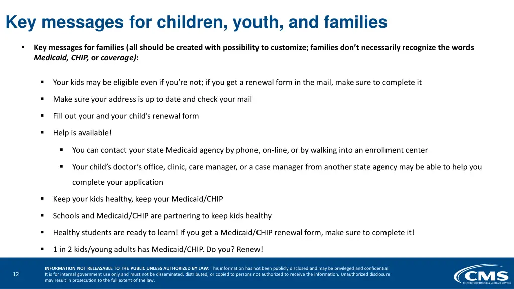 key messages for children youth and families