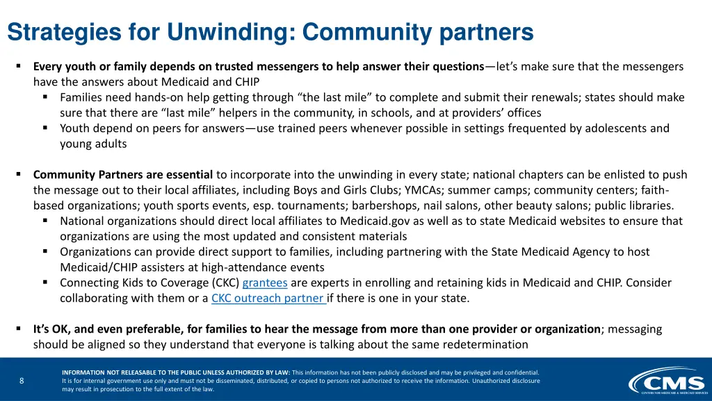 strategies for unwinding community partners