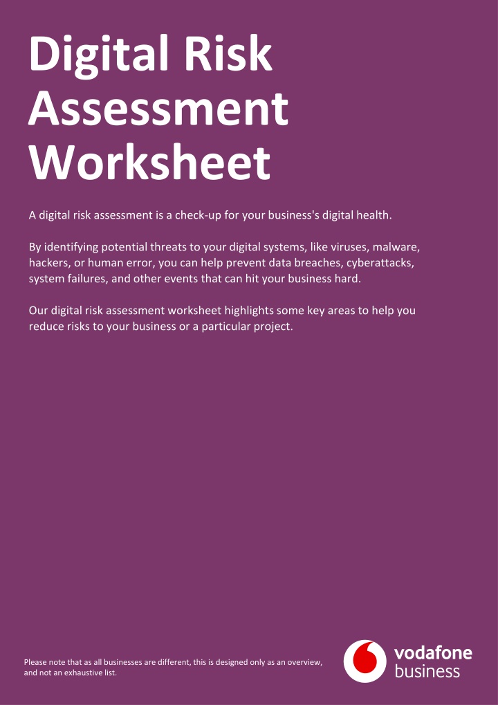 digital risk assessment worksheet