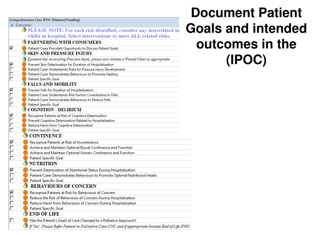 document patient goals and intended outcomes