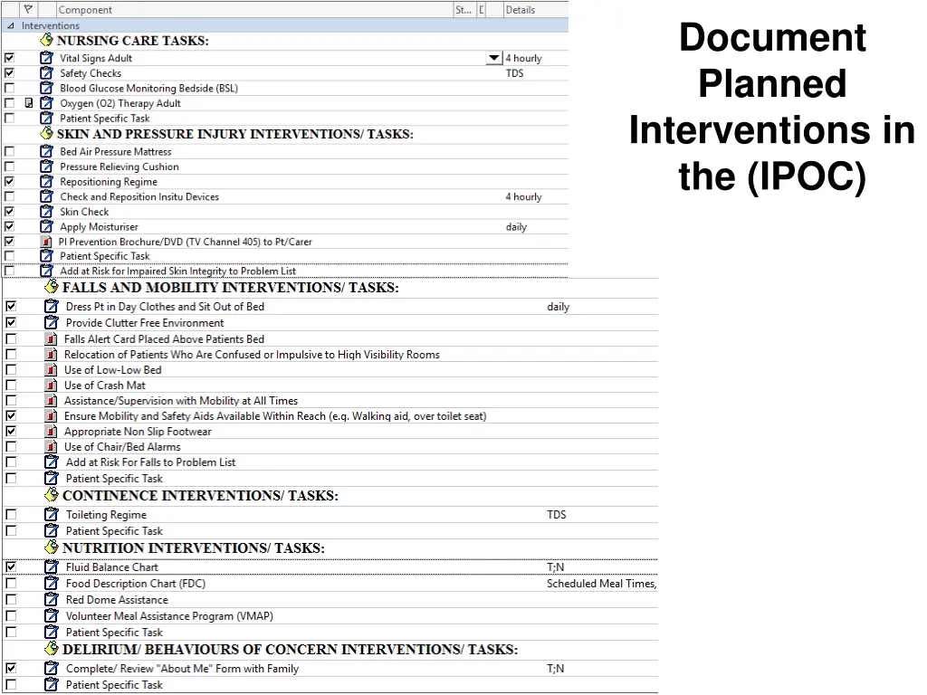 document planned interventions in the ipoc