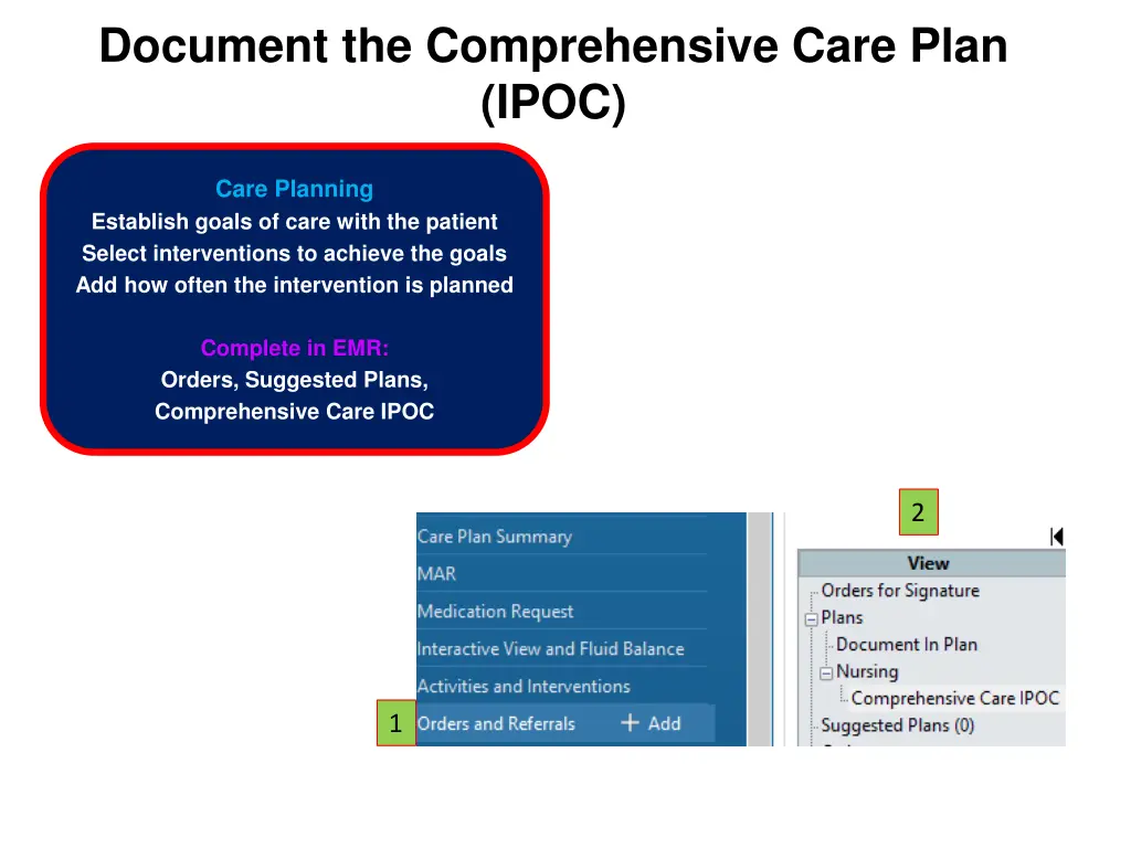 document the comprehensive care plan ipoc