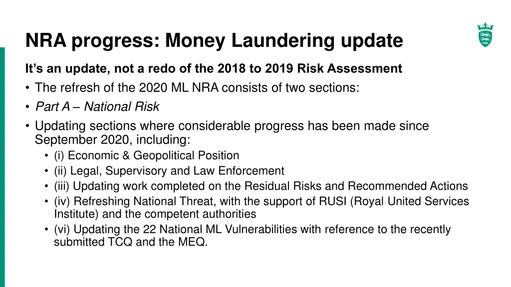 nra progress money laundering update