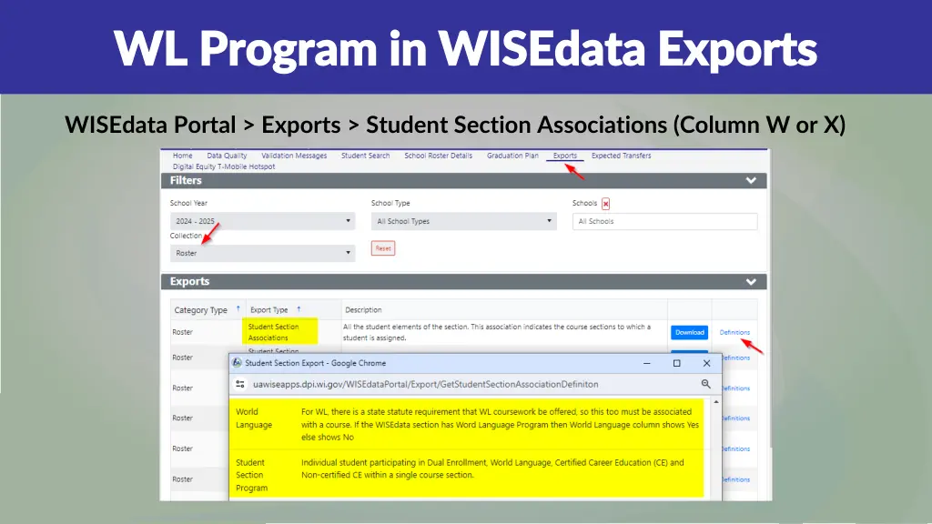 wl program in wisedata exports wl program