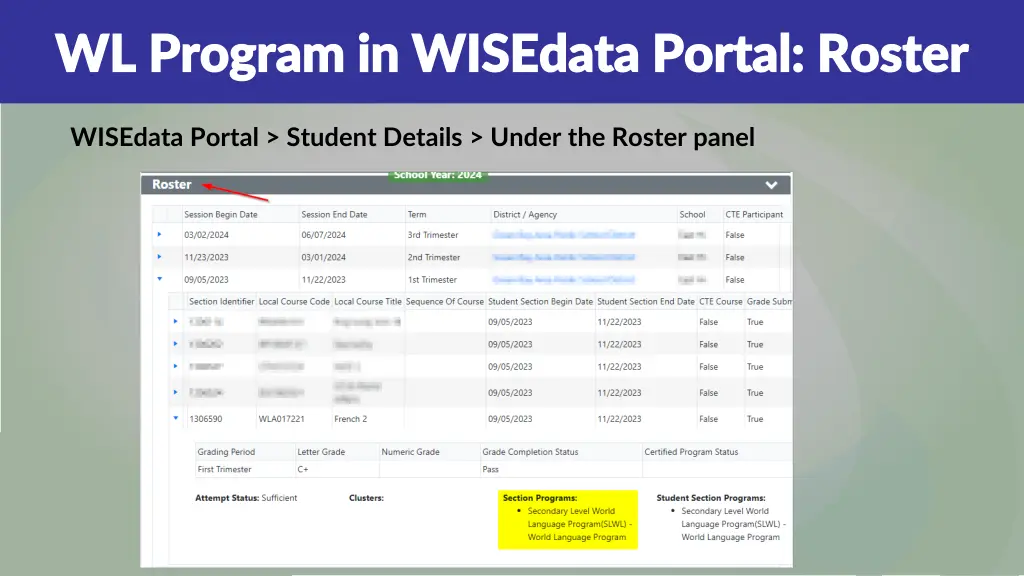 wl program in wisedata portal roster wl program