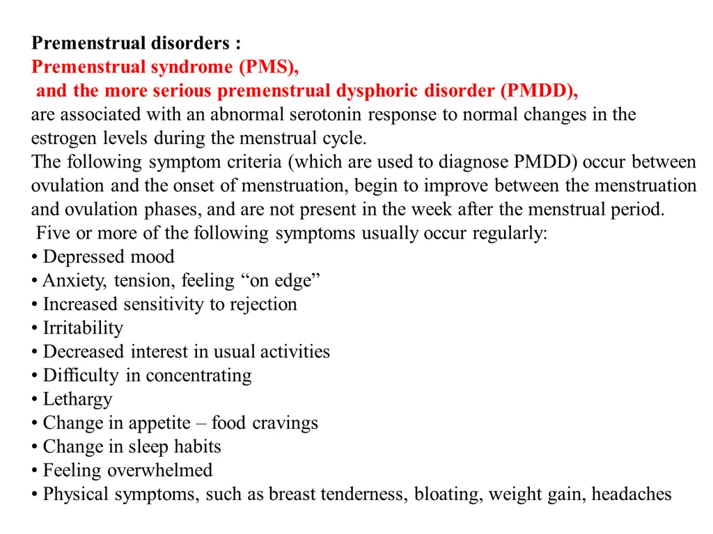 premenstrual disorders premenstrual syndrome