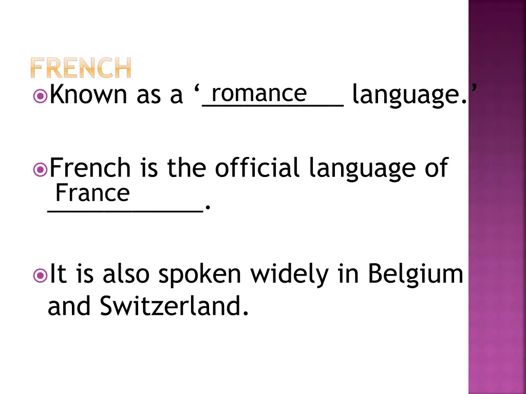 french known as a language romance
