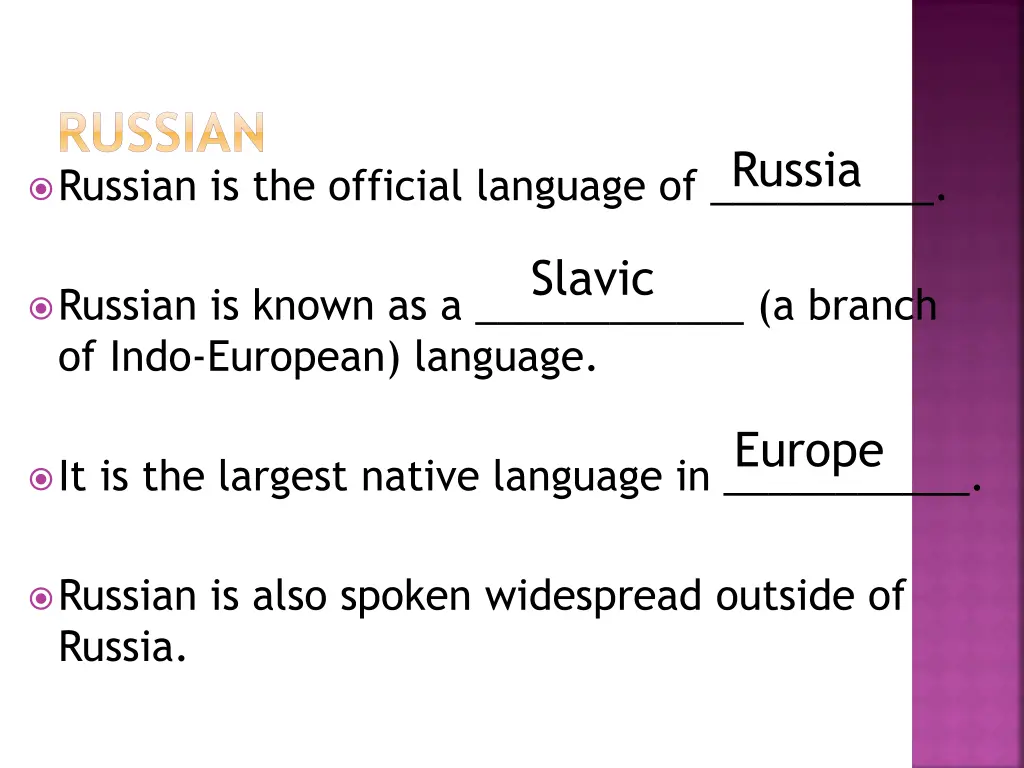 russian russian is the official language of