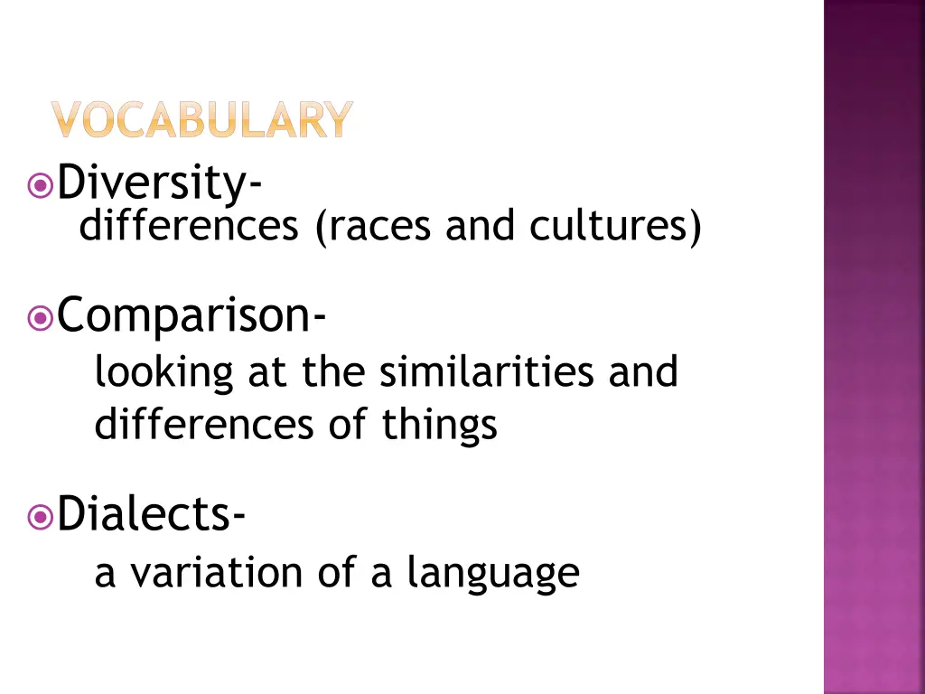 vocabulary diversity comparison looking