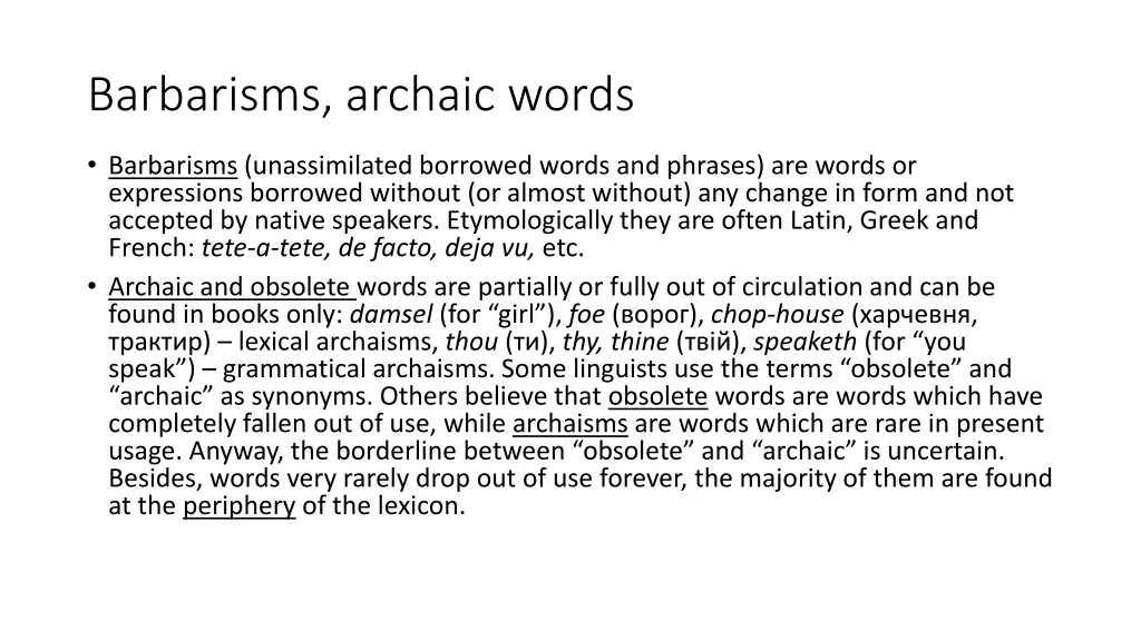 barbarisms archaic words