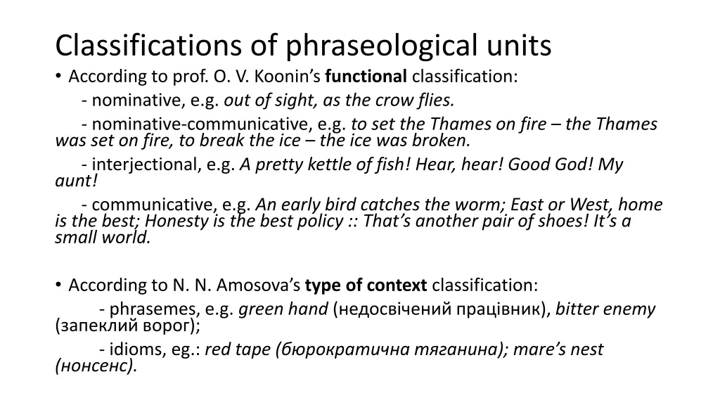 classifications of phraseological units according