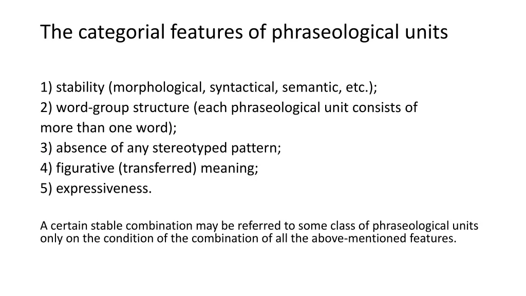 the categorial features of phraseological units