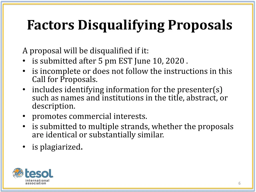 factors disqualifying proposals