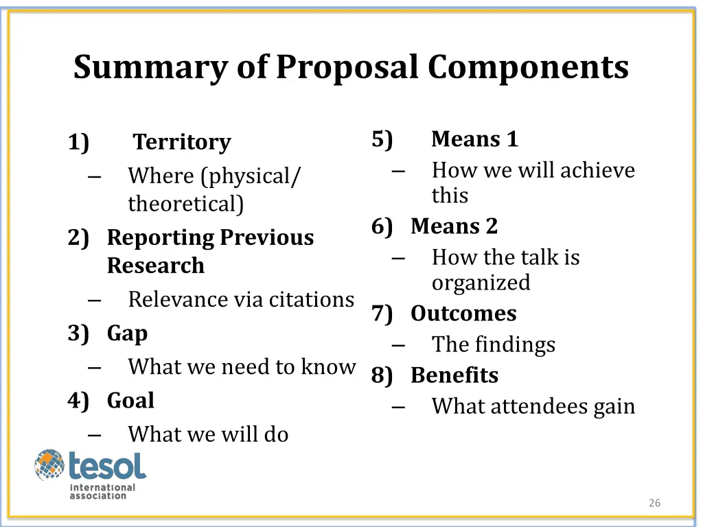 summary of proposal components