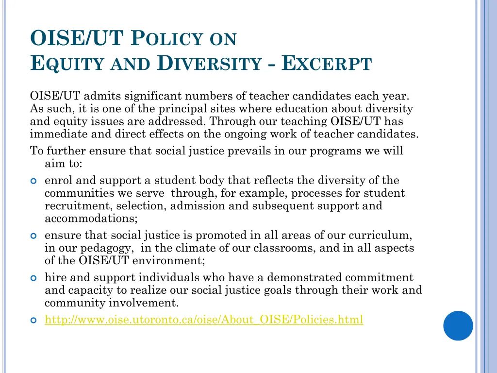 oise ut p olicy on e quity and d iversity e xcerpt