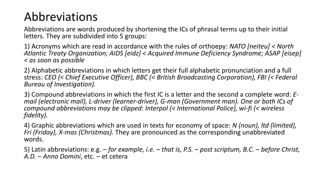 abbreviations abbreviations are words produced