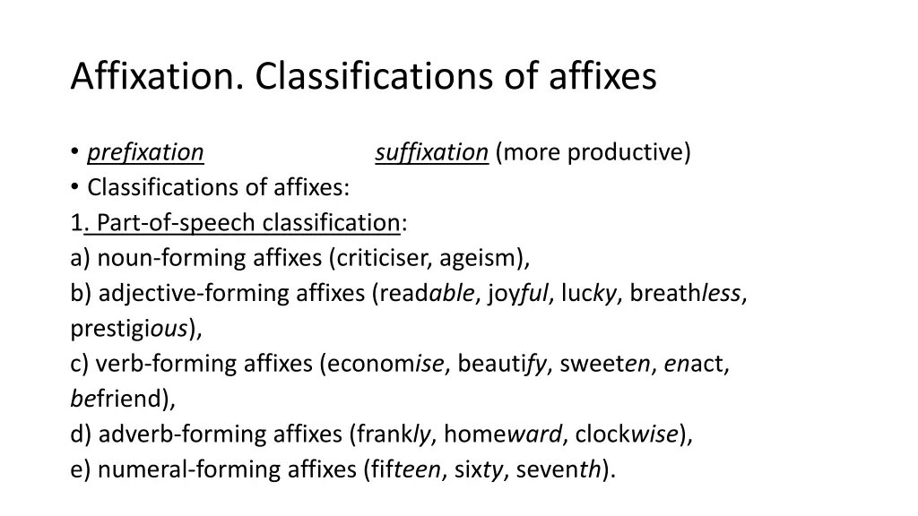 affixation classifications of affixes