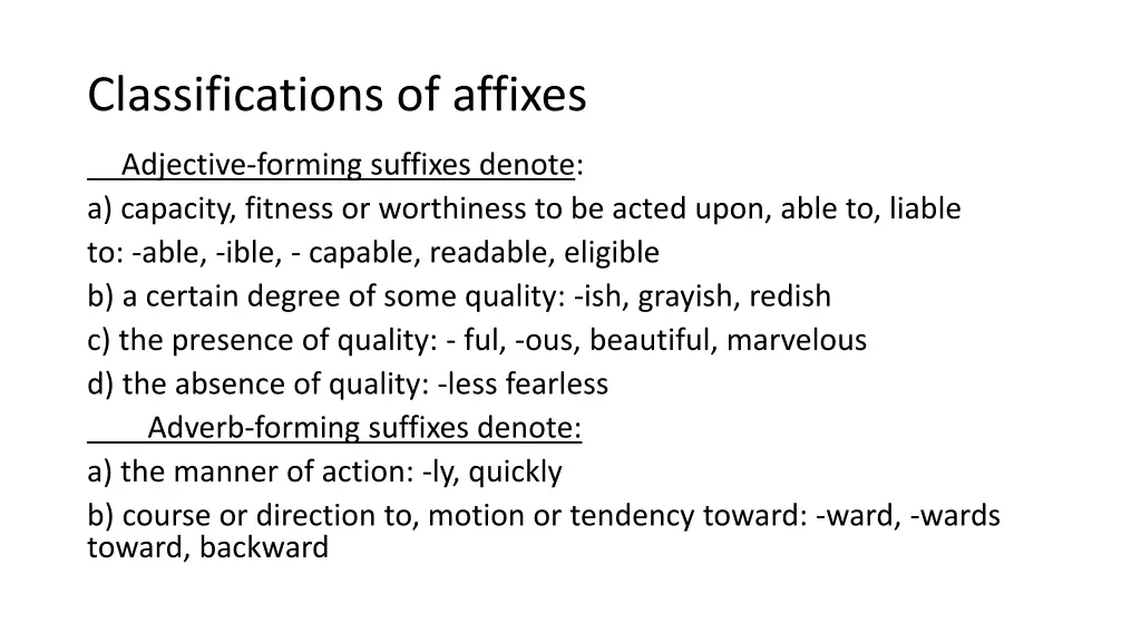 classifications of affixes 1