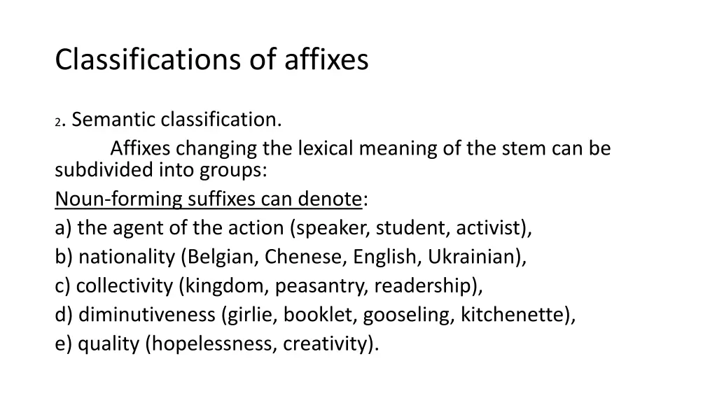 classifications of affixes