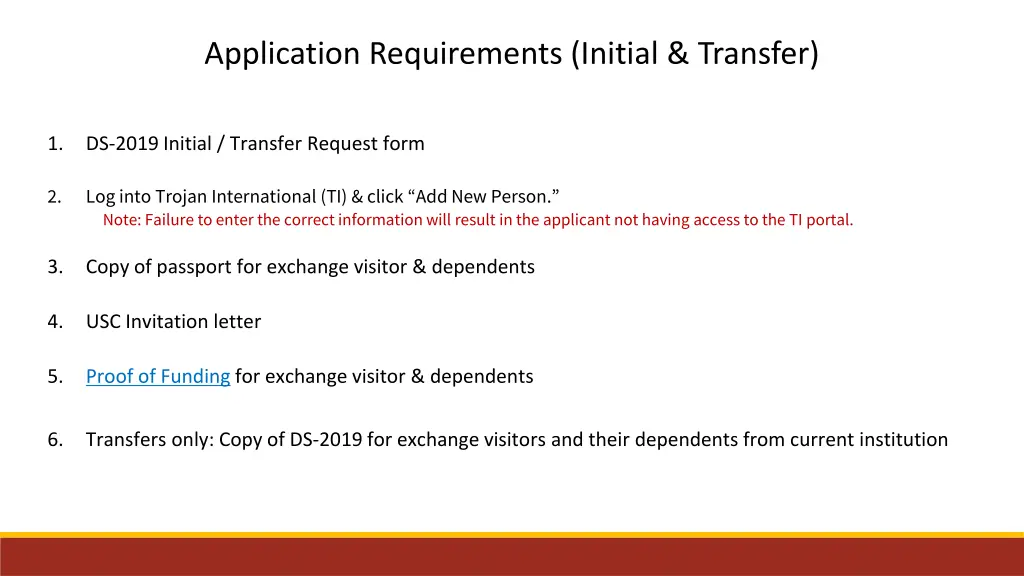 application requirements initial transfer