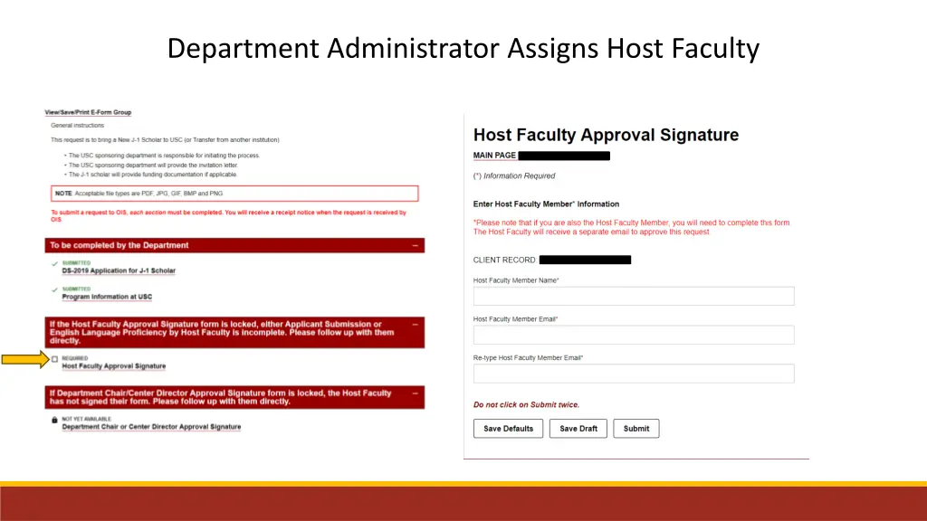 department administrator assigns host faculty