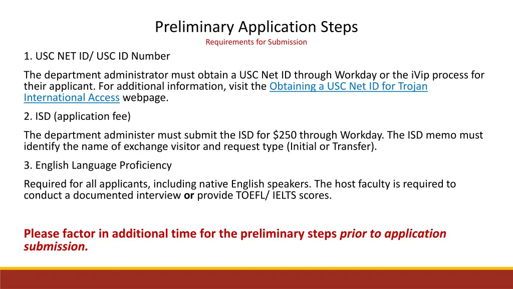 preliminary application steps requirements