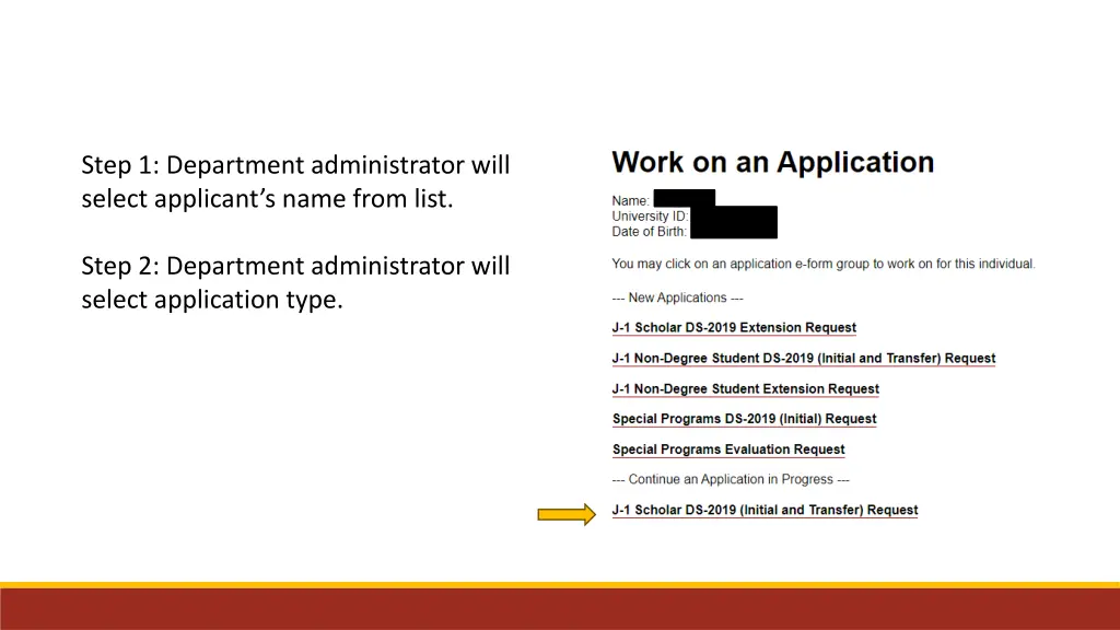 step 1 department administrator will select