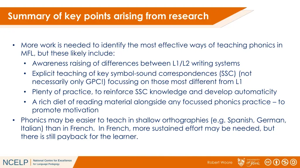 summary of key points arising from research 1