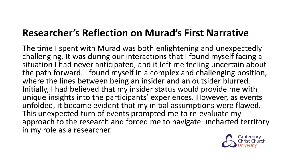 researcher s reflection on murad s first narrative