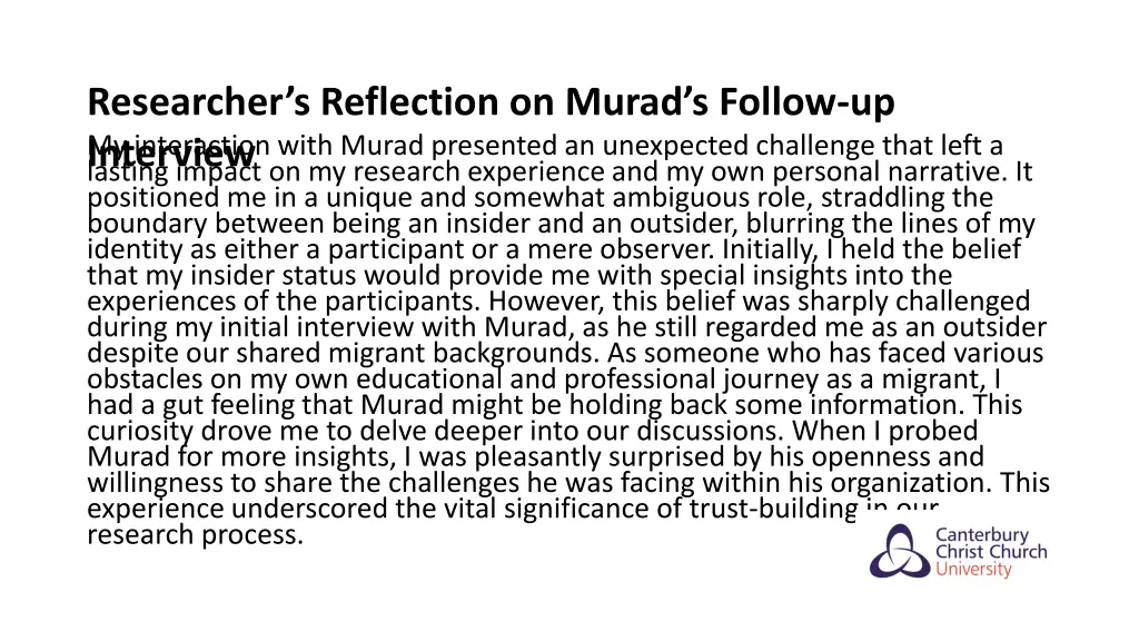 researcher s reflection on murad s follow