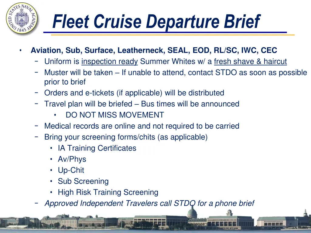 fleet cruise departure brief