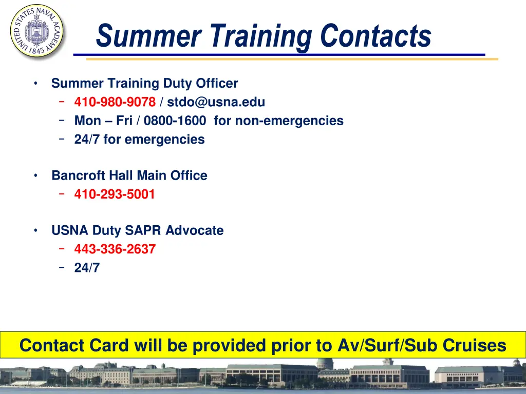 summer training contacts