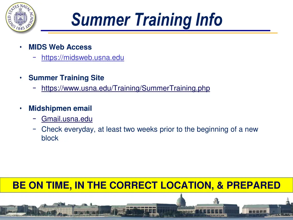 summer training info