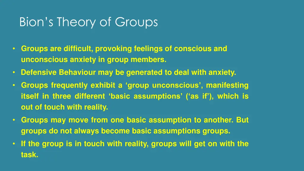 bion s theory of groups