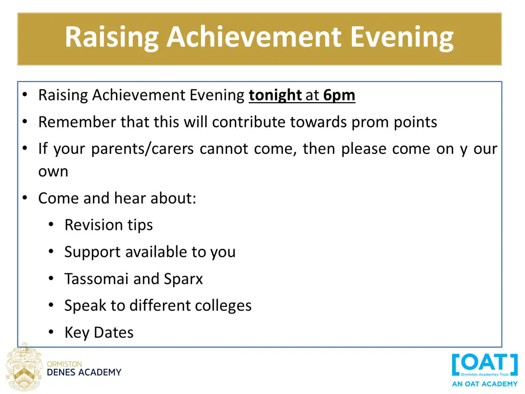 raising achievement evening