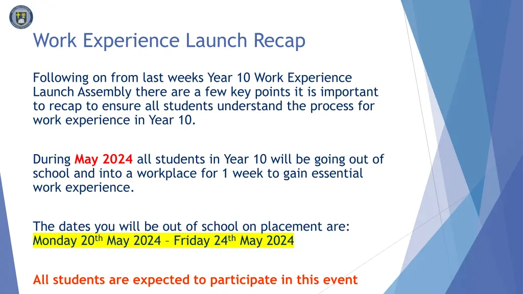work experience launch recap