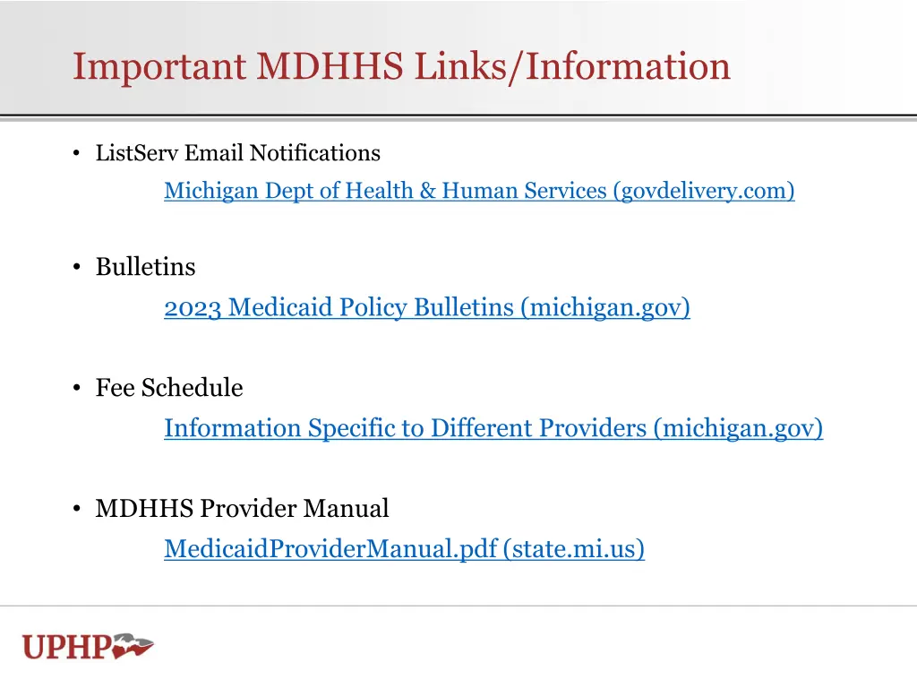 important mdhhs links information