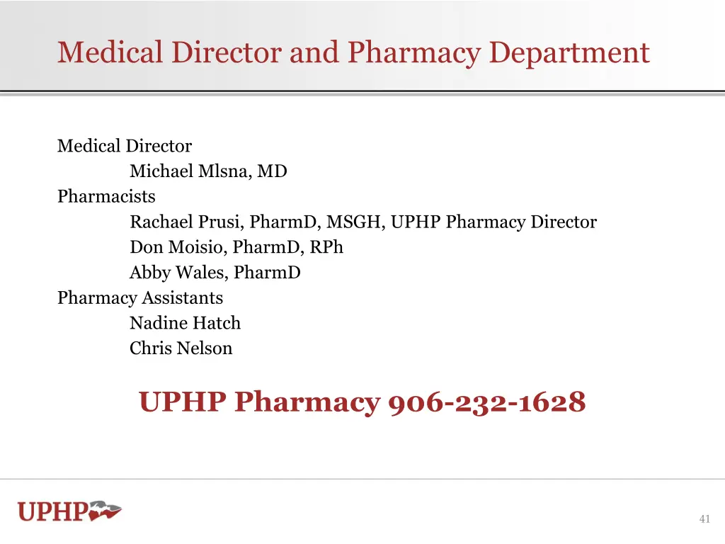 medical director and pharmacy department