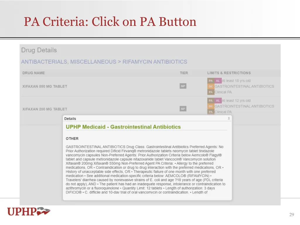 pa criteria click on pa button