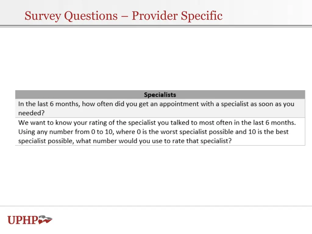 survey questions provider specific 1