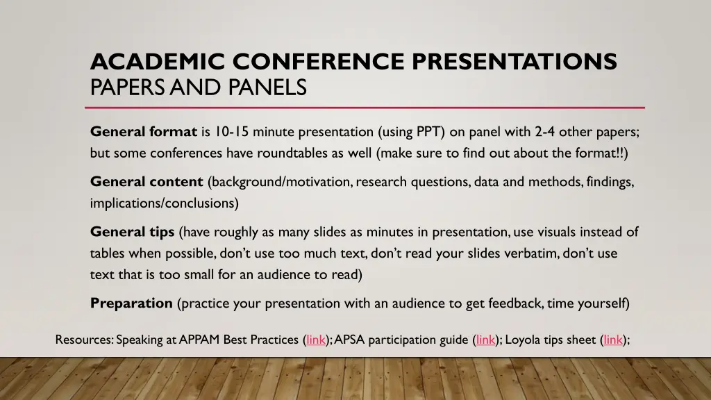 academic conference presentations papers