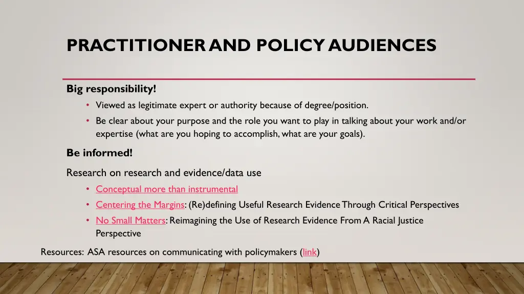 practitioner and policy audiences 1