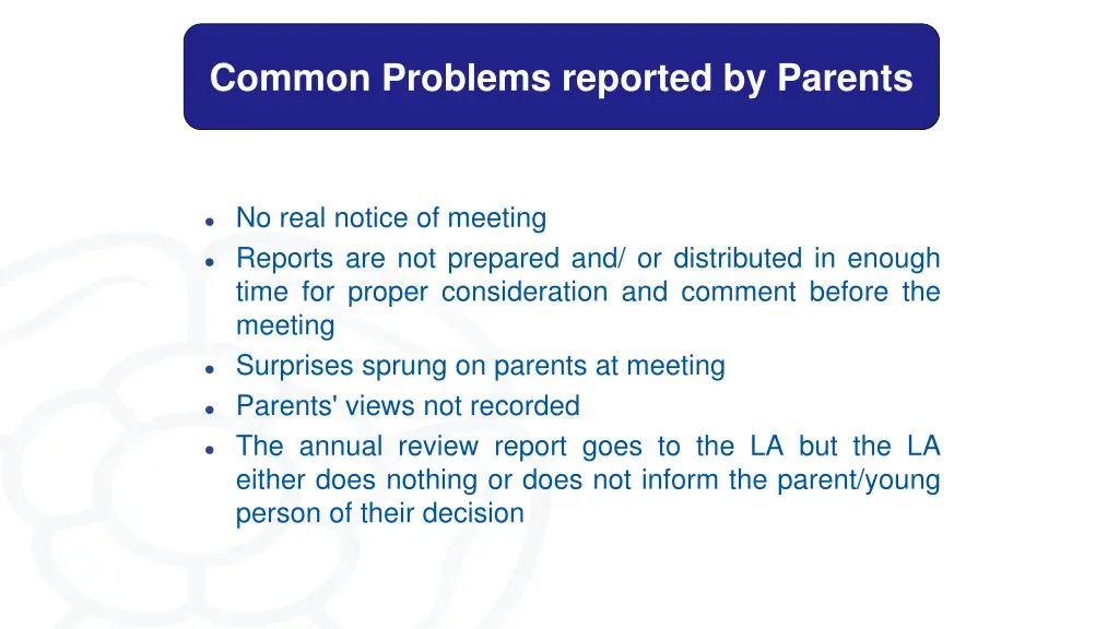 common problems reported by parents