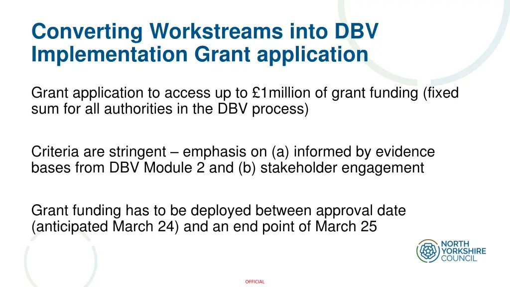 converting workstreams into dbv implementation